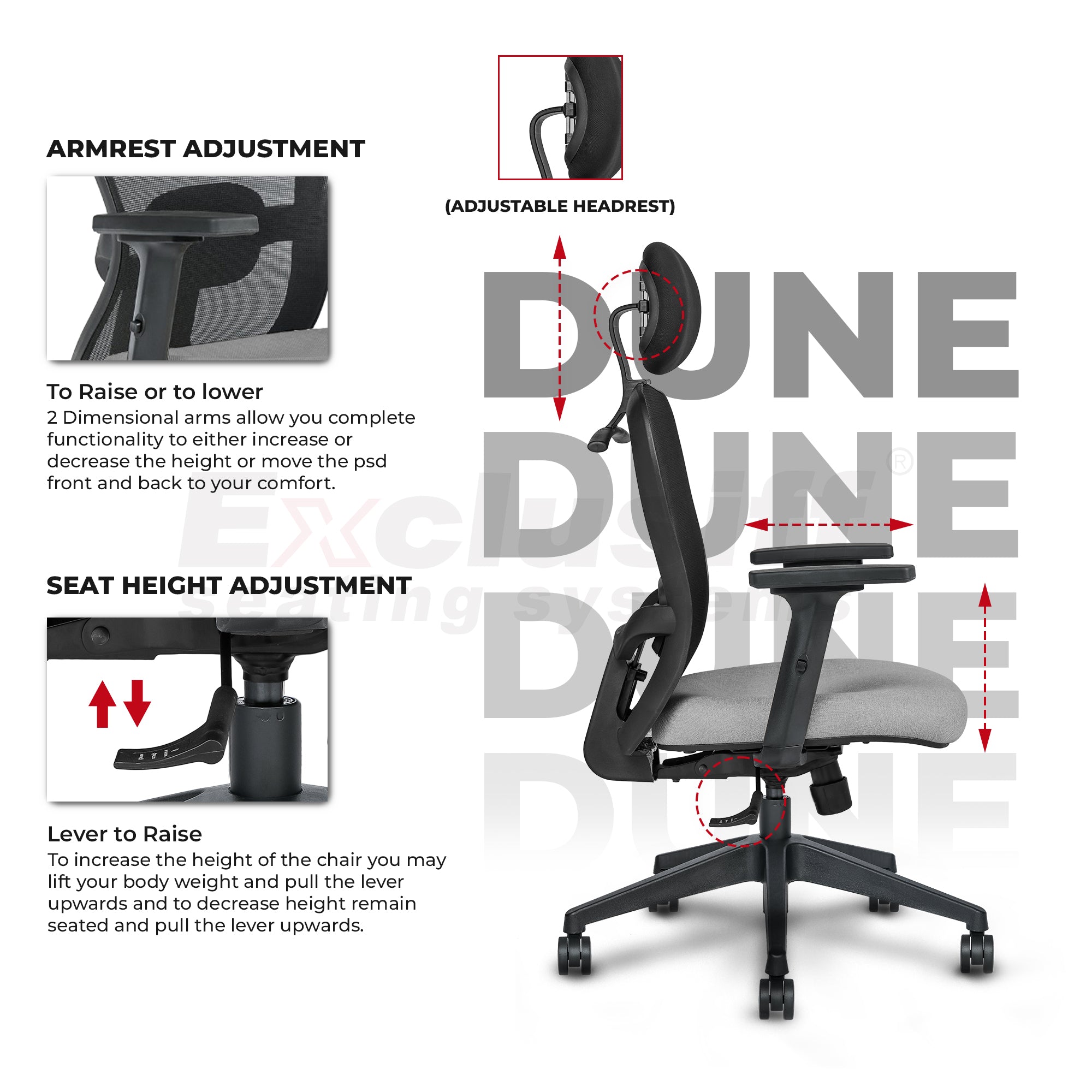 EXCLUSIFF Office Chair | 2 Years Warranty | Ergonomic Chair, Chair for Office Work at Home, Study Chair, Adjustable Height, High Back Office Chair, High Back Single Lock(Safari - Black & Grey, Nylon)