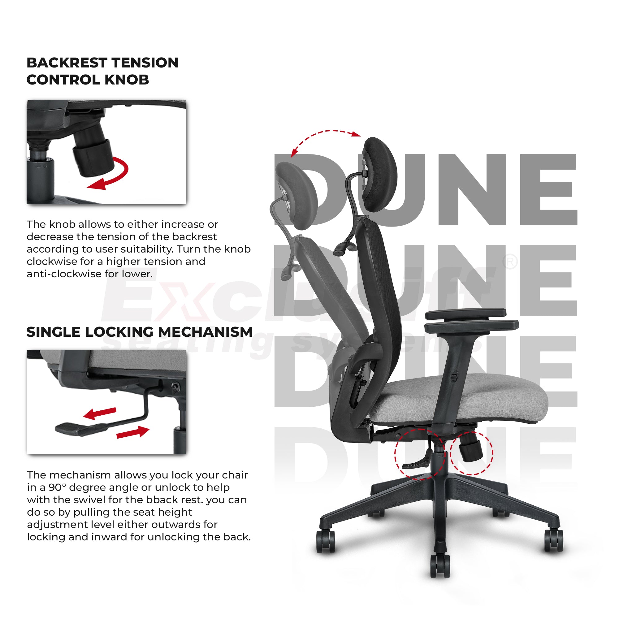 EXCLUSIFF Office Chair | 2 Years Warranty | Ergonomic Chair, Chair for Office Work at Home, Study Chair, Adjustable Height, High Back Office Chair, High Back Single Lock(Safari - Black & Grey, Nylon)